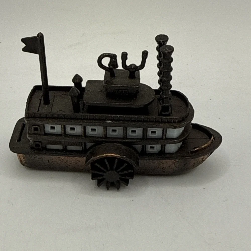Vtg Antique Finish Die Cast Metal Steam‎ Paddle Wheel Boat Pencil Sharpener